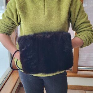 Vintage Black Mink Muff Clutch – Luxury Winter Evening Bag – Interior Zip Pocket